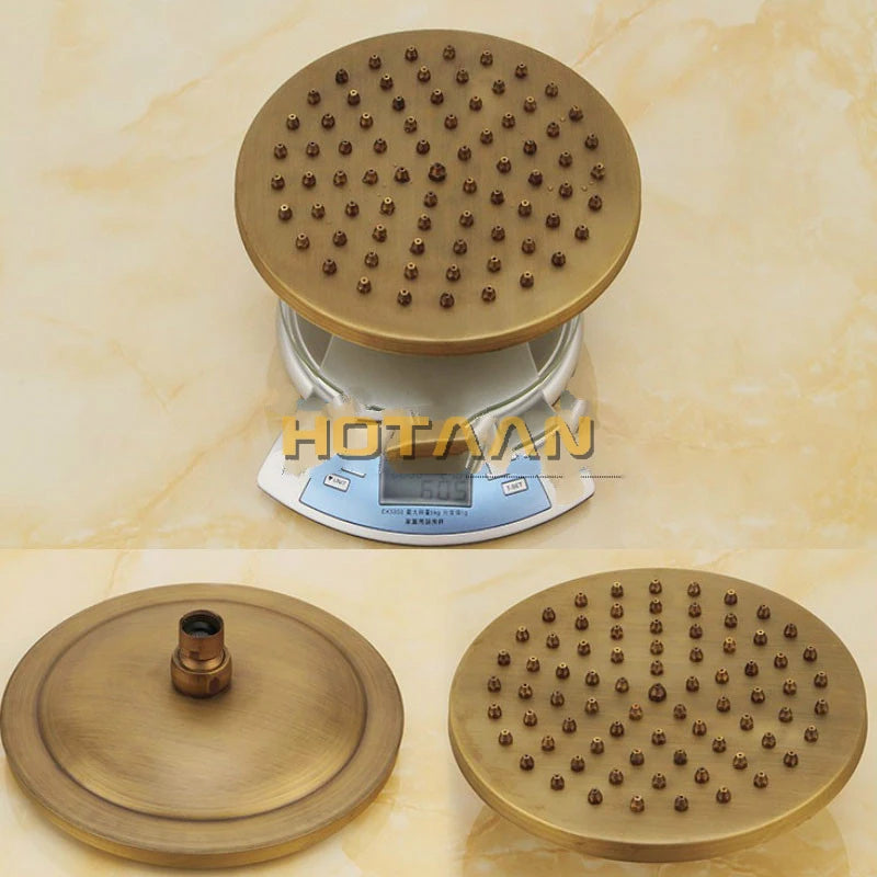 Antique Brass Wall Mounted Mixer Valve Rainfall Shower Faucet Complete Sets + 8" Brass Shower Head + Hand Shower + Hose YT-5317A