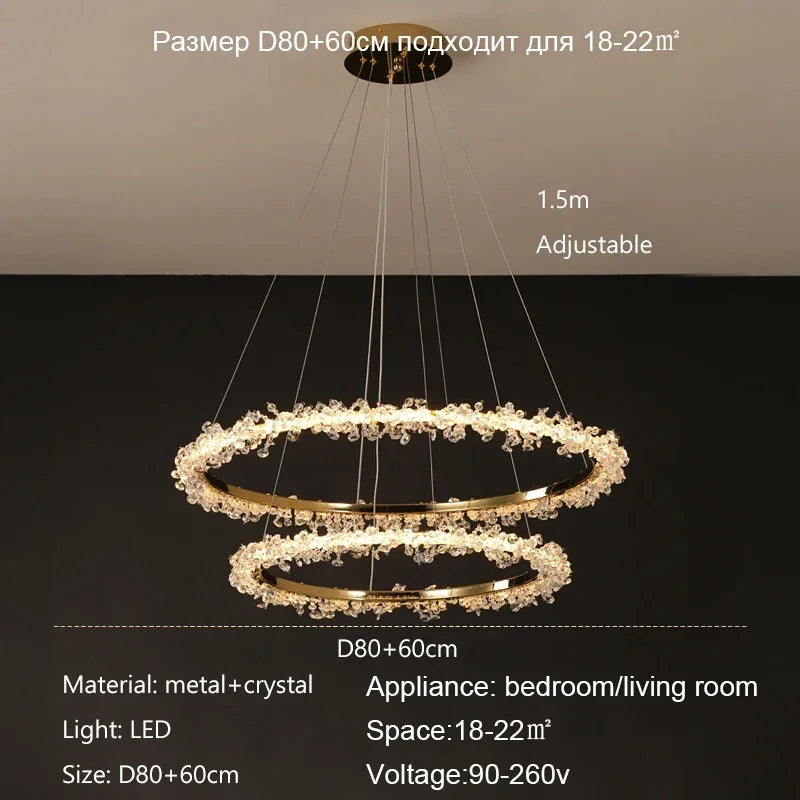 Nordic Luxury Shop Bedroom Living Room Crystal Pendant Lighs  Interior Decoration Ring Luster Lighting Modern Ceiling Chandelier