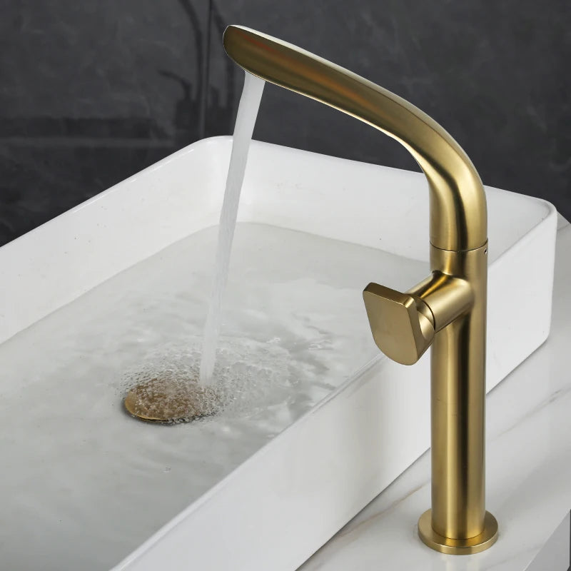 Tuqiu Brushed Gold Basin Faucet Brass Bathroom Faucet Mixer Tap Gold Wash basin Faucet Single Handle Hot & Cold Lavotory Faucet