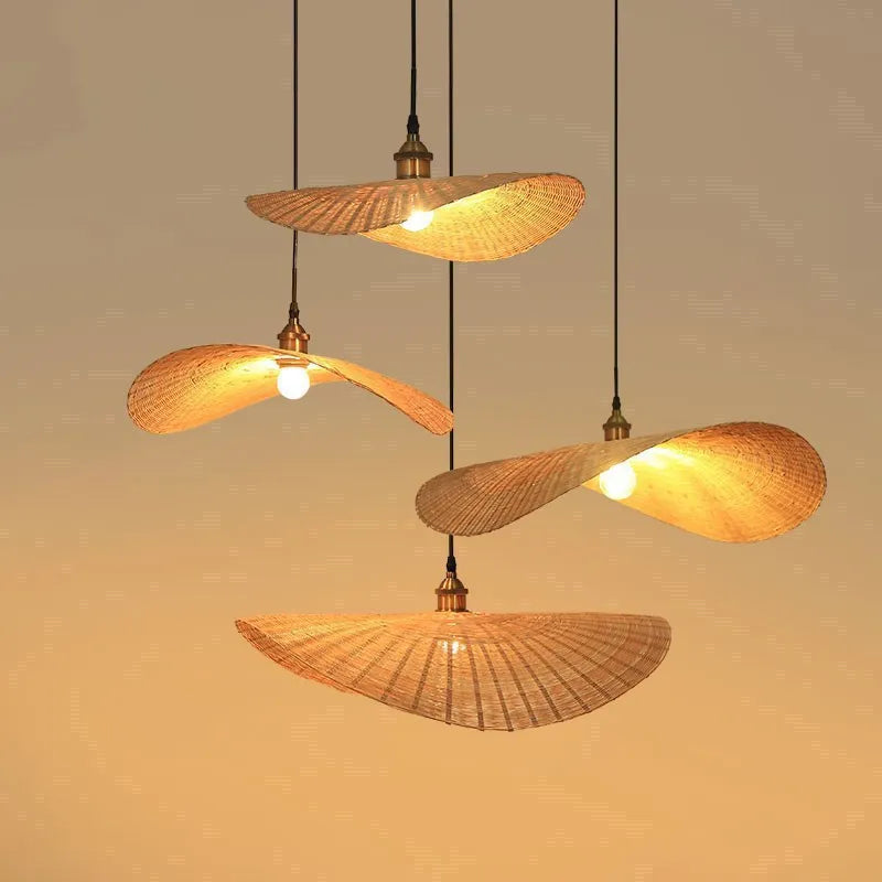 Round Handmade LED Bamboo-Rattan Chandelier