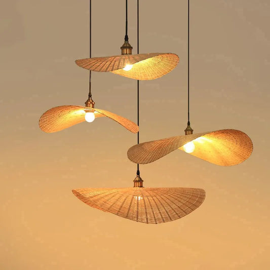 Round Handmade LED Bamboo-Rattan Chandelier