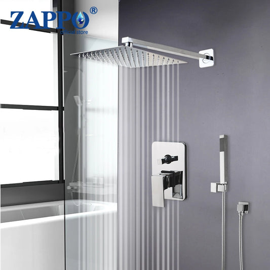 ZAPPO Bathroom Shower Set Bath Shower Faucet Mixer Rainfall Shower Head with Handshower Systerm Bathtub Tap Wall Mounted
