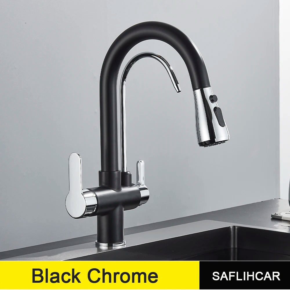 Black Gold Pure Water Faucet Spout Pull Out Dual Water Modes Kitchen Purification Sink Faucet  Kitchen Filtered Crane