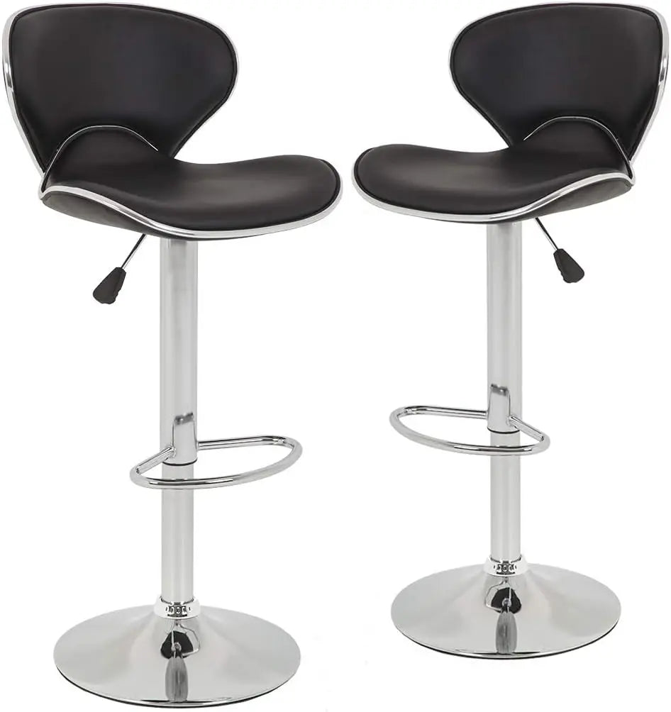 Set of 2 Bar Stools, Counter Height Adjustable Bar Chairs with Back Barstools PU Leather Swivel Bar Stool