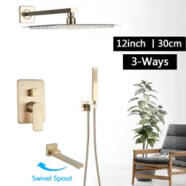 Modern Bathroom Rain Waterfall Shower Set Thermostatic Mixer Bath Shower Mixer Tap Brass Body