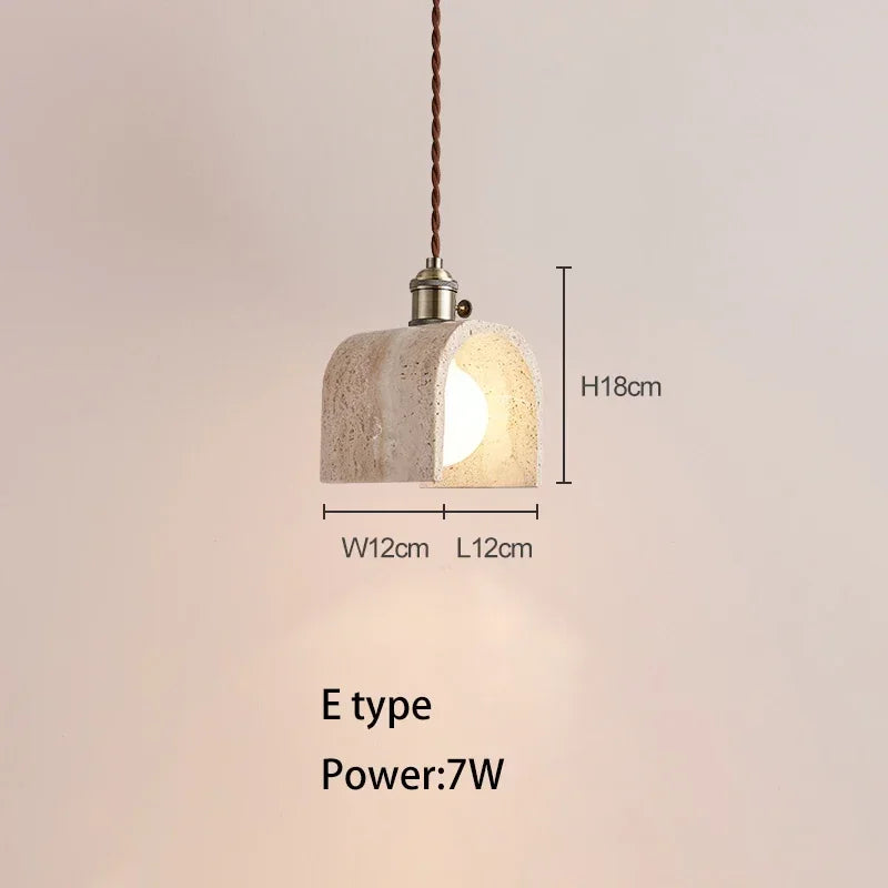 Japanese Wabi-Sabi Style Nordic Bedroom Natural Yellow Travertine Pendant Light Retro Bedroom Bedside Lamp Bar Cream Decoration