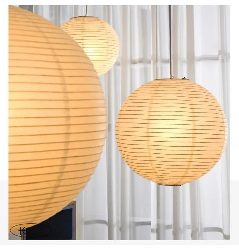 Nordic Wabi Sabi Wind Round Rice Paper Led Pendant Lights Living Dining Room Bedroom Loft Restaurant Bar Home Decor Chandelier