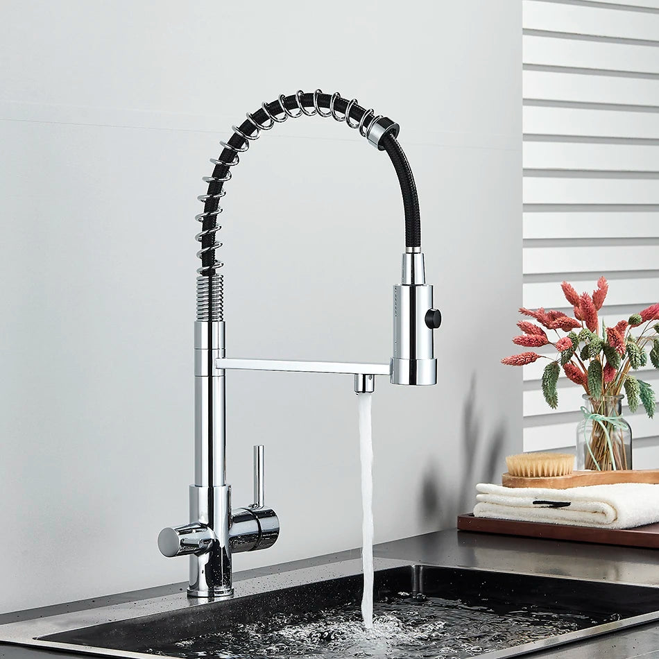 Kitchen Water Filter Faucet Dual Spout Pure Drinking Water Mixer Tap Rotation Water Purification Feature Taps Kitchen Crane