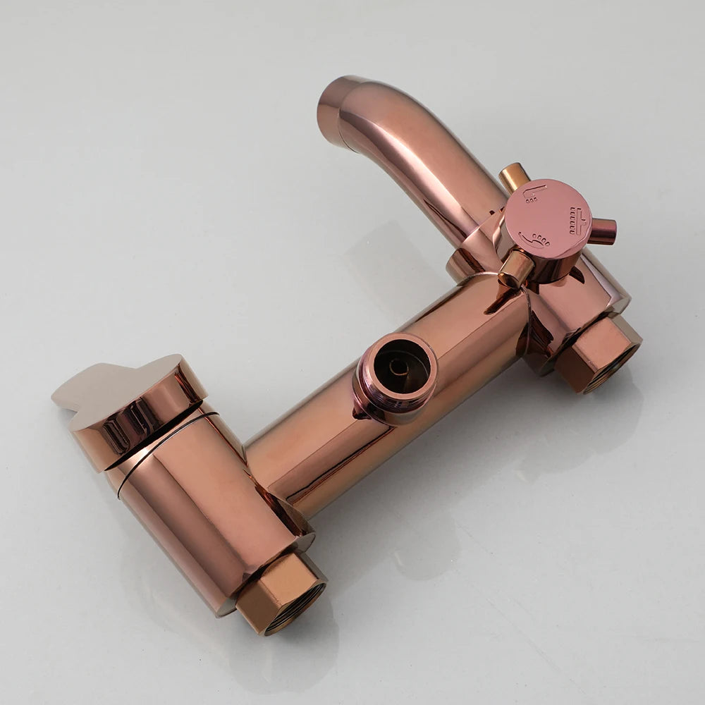 ZAPPO Solid Brass Rose Golden Shower Faucet Set Pink Bathroom Bathtub Mixer Rainfall Spray Hand Square Shower Shower Facuets