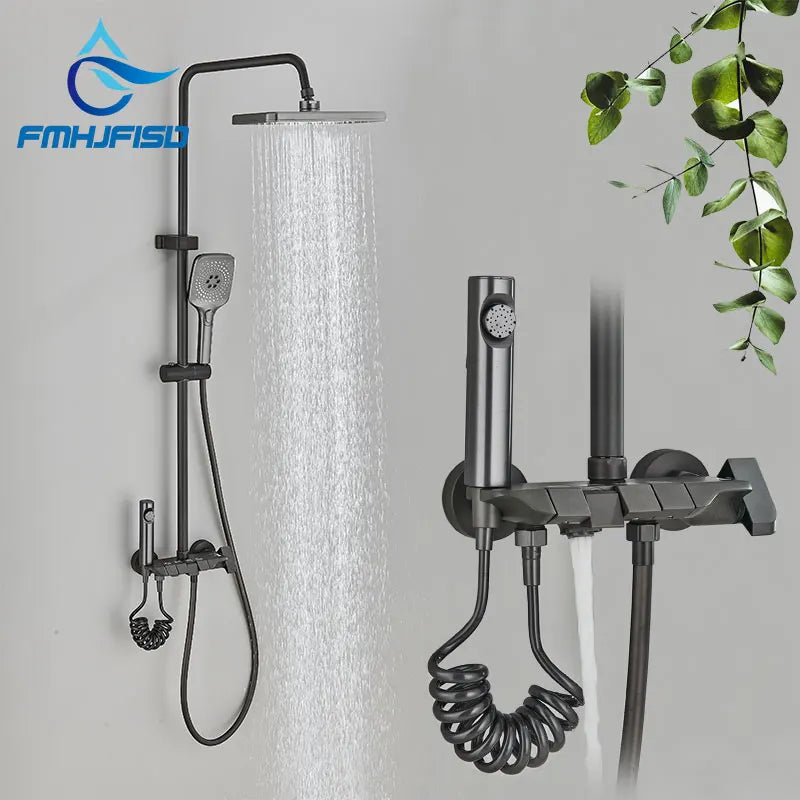Brass Piano Smart Shower Faucet Set Bathroom Digital Display Shower Faucet Wall Mount Mixer Crane Shower Set With Bidet Sprayer