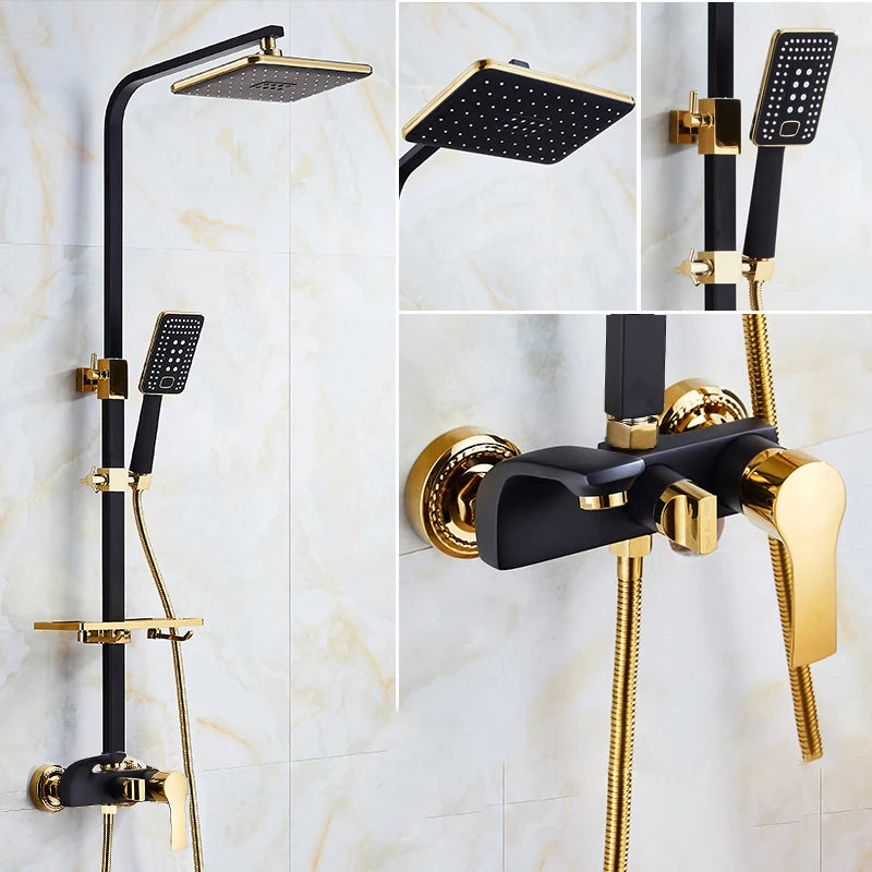 Gold Digital Shower Set Quality Brass Hot Cold Bathroom Shower Faucets Tap Rain Shower Head Golden Thermostatic Shower System