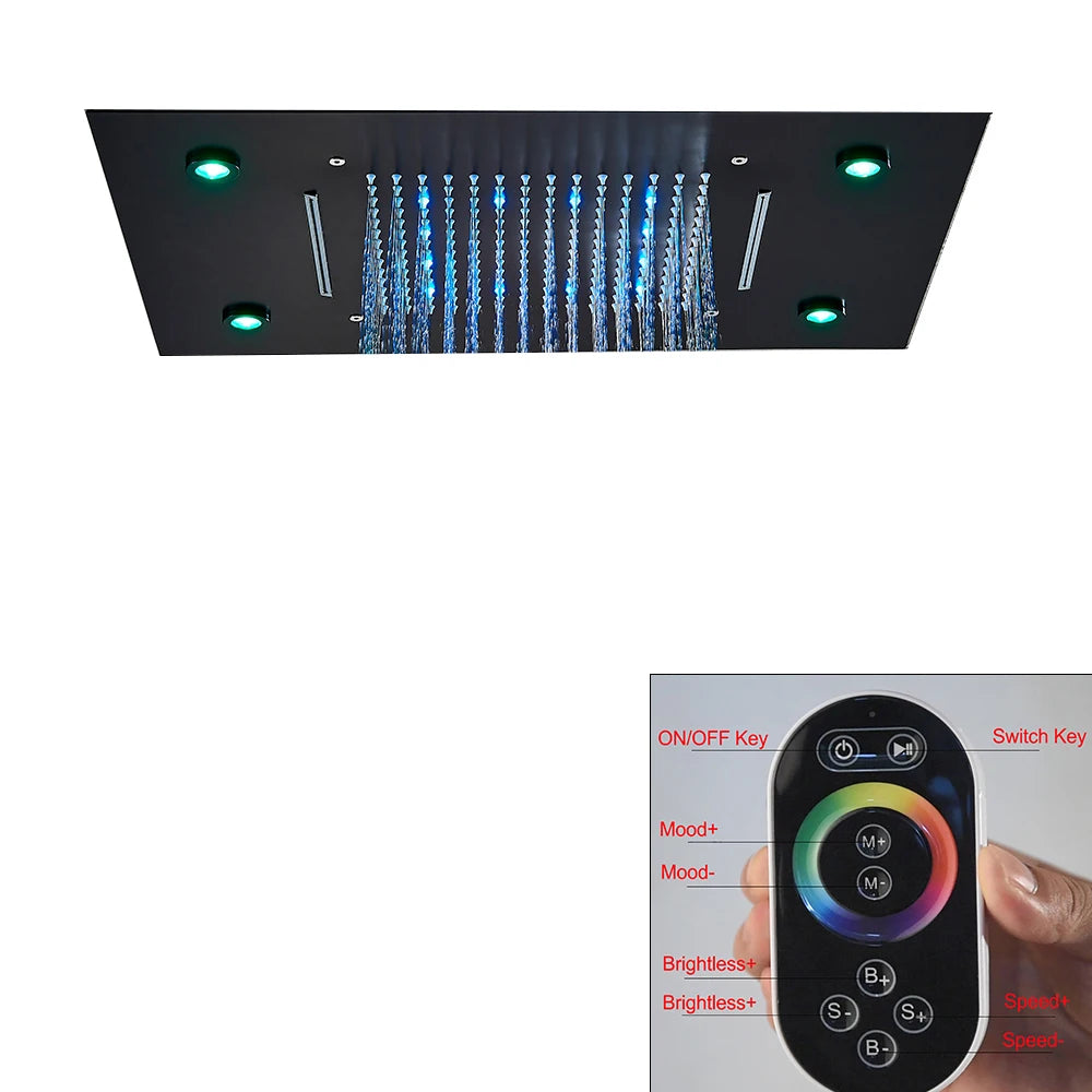 Black LED Constant Temperature Shower Faucet Luxury 3-way RainShower Celling System Tap Color Change Modern Showers for Bathroom