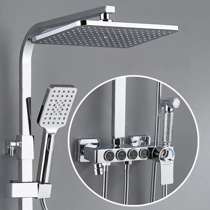 Gold Digital Shower Set Quality Brass Hot Cold Bathroom Shower Faucets Tap Rain Shower Head Golden Thermostatic Shower System