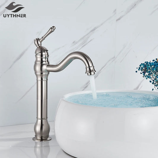 Nickel Brushed Bathroom Sink Faucet Single Handle Swivel Spout Basin Mixer Tap Deck Mounted Bath Basin Faucet