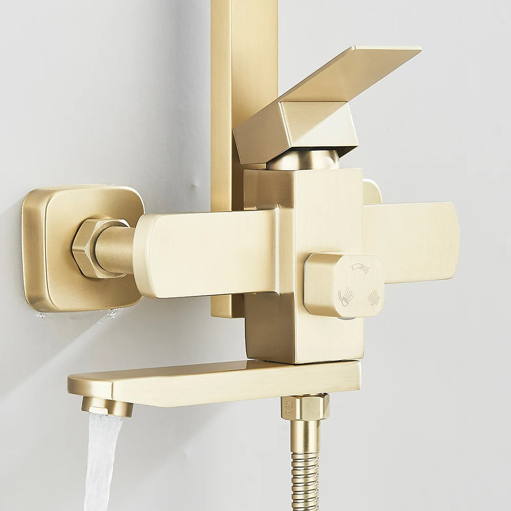 Gold Brushed Shower System 3 in 1 with Rain Handheld Shower Swivel Spout Shower For Bathroom Bathtub Shower Faucet