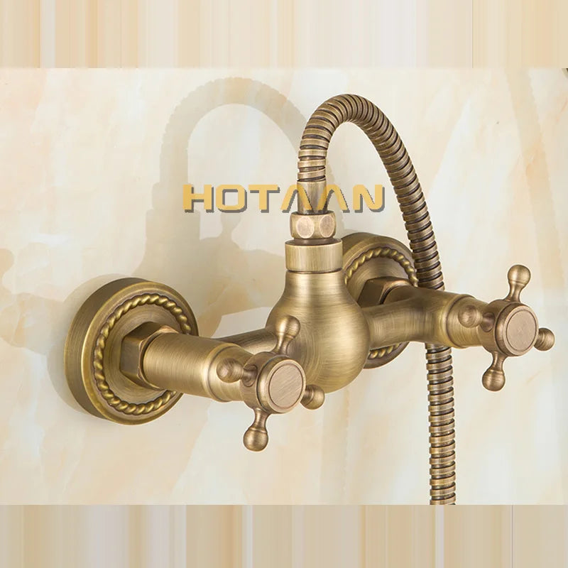 Antique Brass Bath Wall Mounted Hand Held Shower Kit