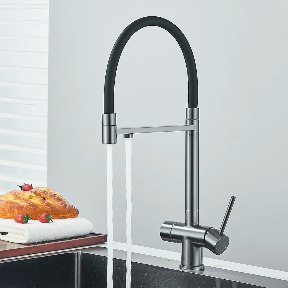Senlesen Filter Water Kitchen Faucet Gray Pull Down Flexible Sprayer Deck Mounted Hot Cold Mixer Crane Tap 360 Degree Rotation