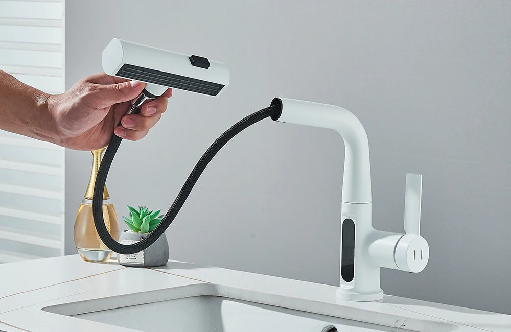 Waterfall Temperature Digital Display Basin Faucet Lift Up Down Stream Sprayer Hot Cold Water Sink Mixer Wash Tap For Bathroom