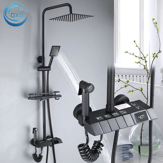 OXG Shower Faucet Bathroom Rain Shower Faucet Set With Digital Display,Rain Shower Column,Bidet Faucet 25C/30CM Watering Can