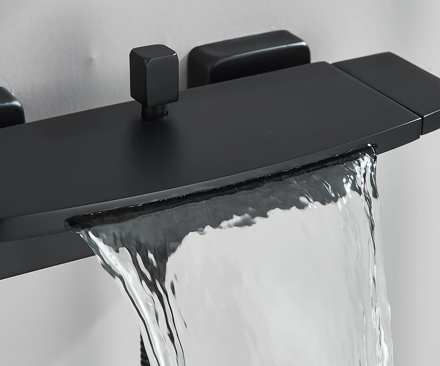 Black Waterfall Bathtub Shower Faucets Wall Mount Shower With Handheld Shower Mixer Tap Faucets Hot Cold Bath Shower Tap