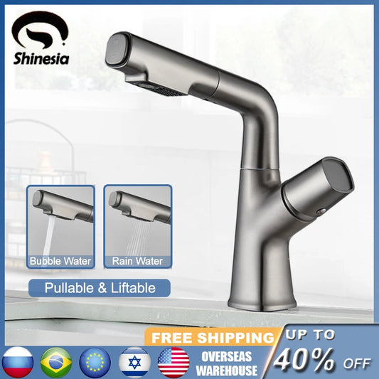 Shinesia Bathroom Faucets Pull Out Basin Faucet 360° Rotate Hot And Cold Water Sink Mixer Lift Up And Down