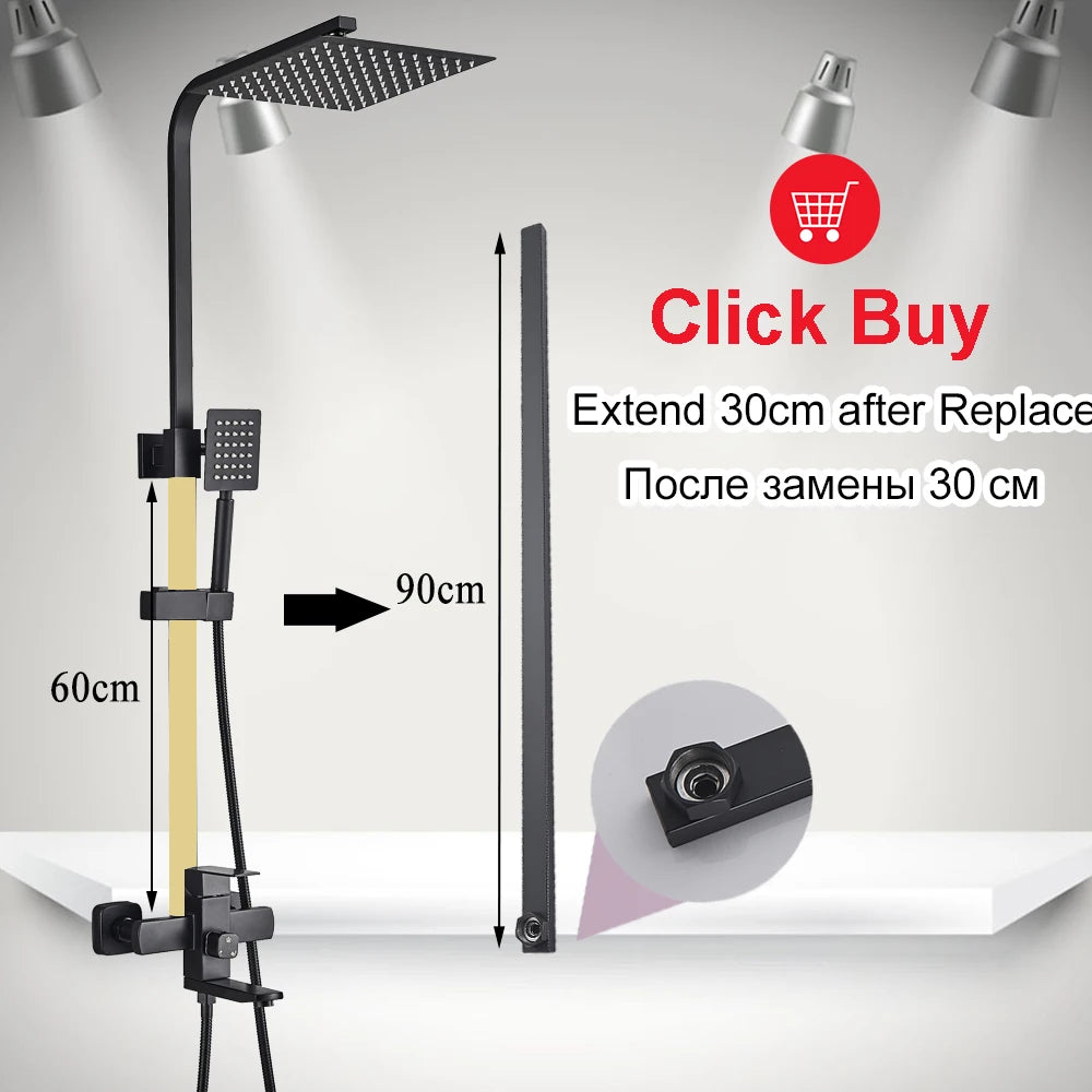 Matte Black Rainfall Shower Faucet Set 8 Inch Showerhead High Pressure Stainless Steel Bathtub Rotate Spout Bath Shower Mixer