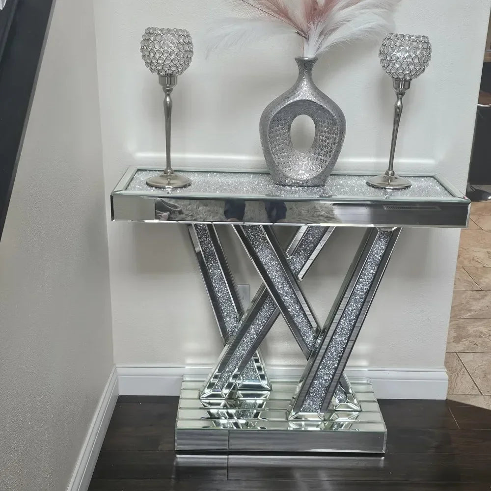 Decorative Table Style with Silver Crushed Crystals 35 inches