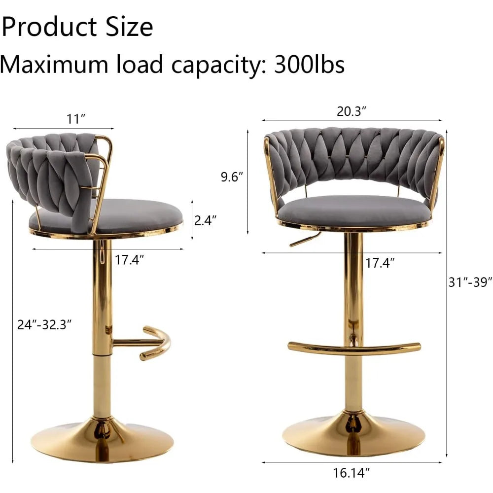 Velvet Low Back Bar Stools Set of 4 Counter Height Bar Stools