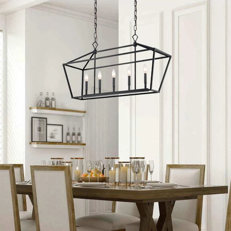Nordic Designer Dining Room Lamp Rectangular Creative Simple Plain Industrial Style Black Living Room Bedroom Candle Chandelier