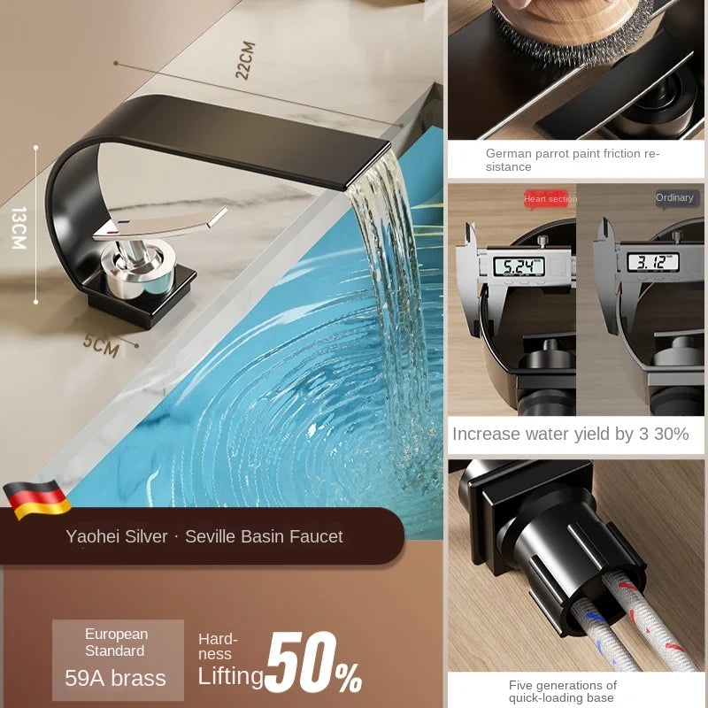 All copper waterfall faucet washbasin bathroom bathroom cabinet sink washbasin counter hot and cold water faucet minimalist