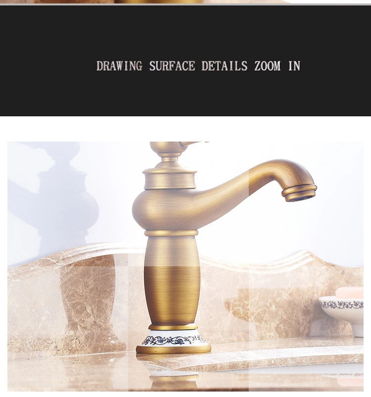 Retro European Bathroom Basin Faucets Gold Mixer Tap Ceramic Decoration Plating Chrome Single Handle Hot And Cold Deck Mounted