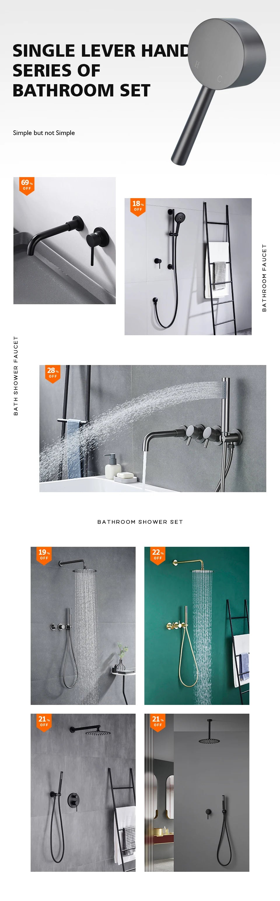 Black Bathroom Sink Faucet  Brass Tap Hot Cold Wash Basin Water Swivel Spout Wall Mounted Bath Mixer Brushed Gold Gunmetal