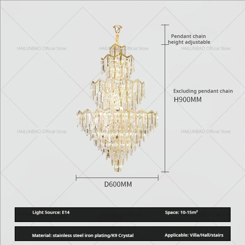 Duplex Crystal Chandelier European Style Villa Living Room Light Luxury Post-Modern Building Middle Floor Hall Stair Chandelier