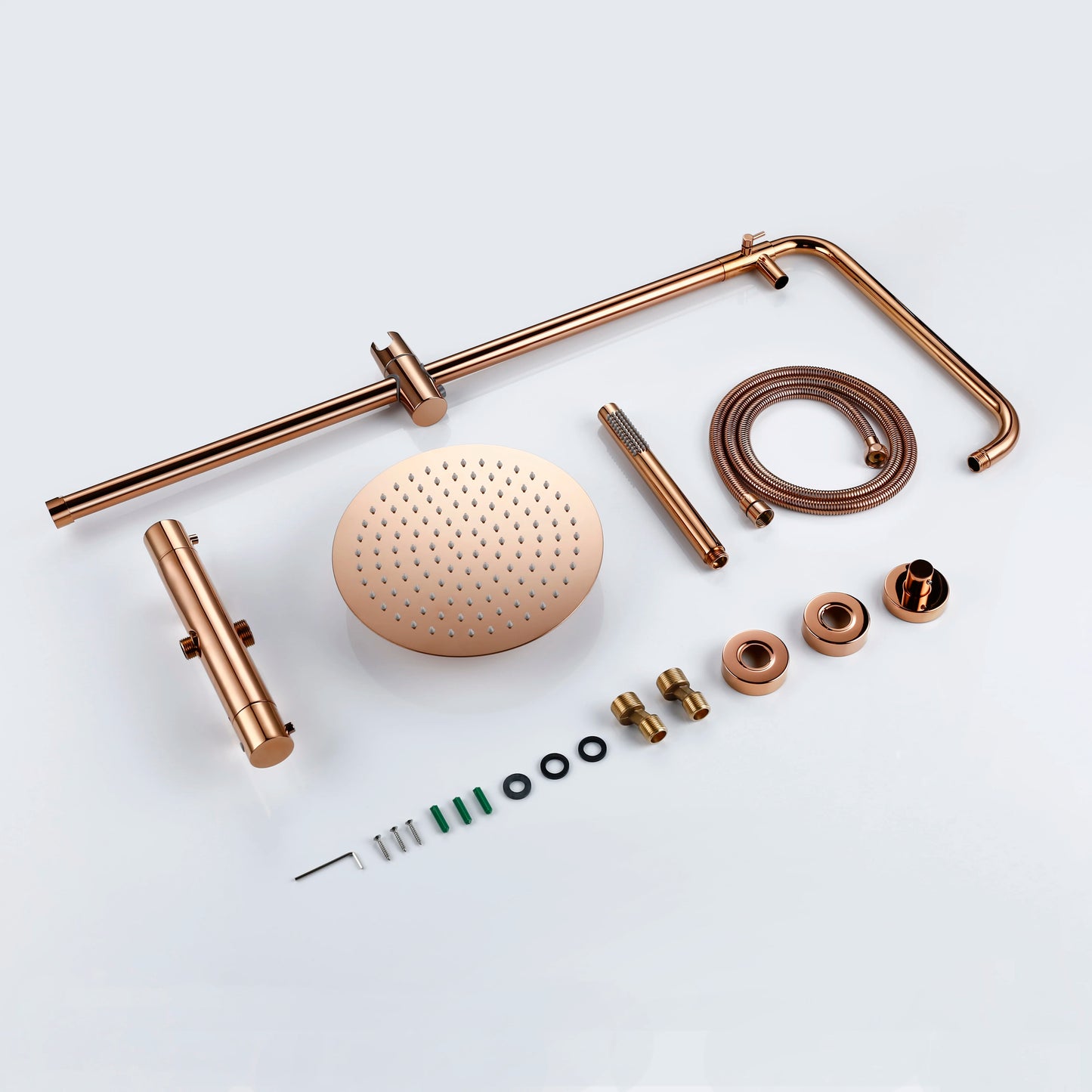 Rose Gold Thermostatic Shower Falcet Sets Wall Mount Brass Bathroom Blend Rainshower Falcet Rainfall Shower Tap Thermostat Systems