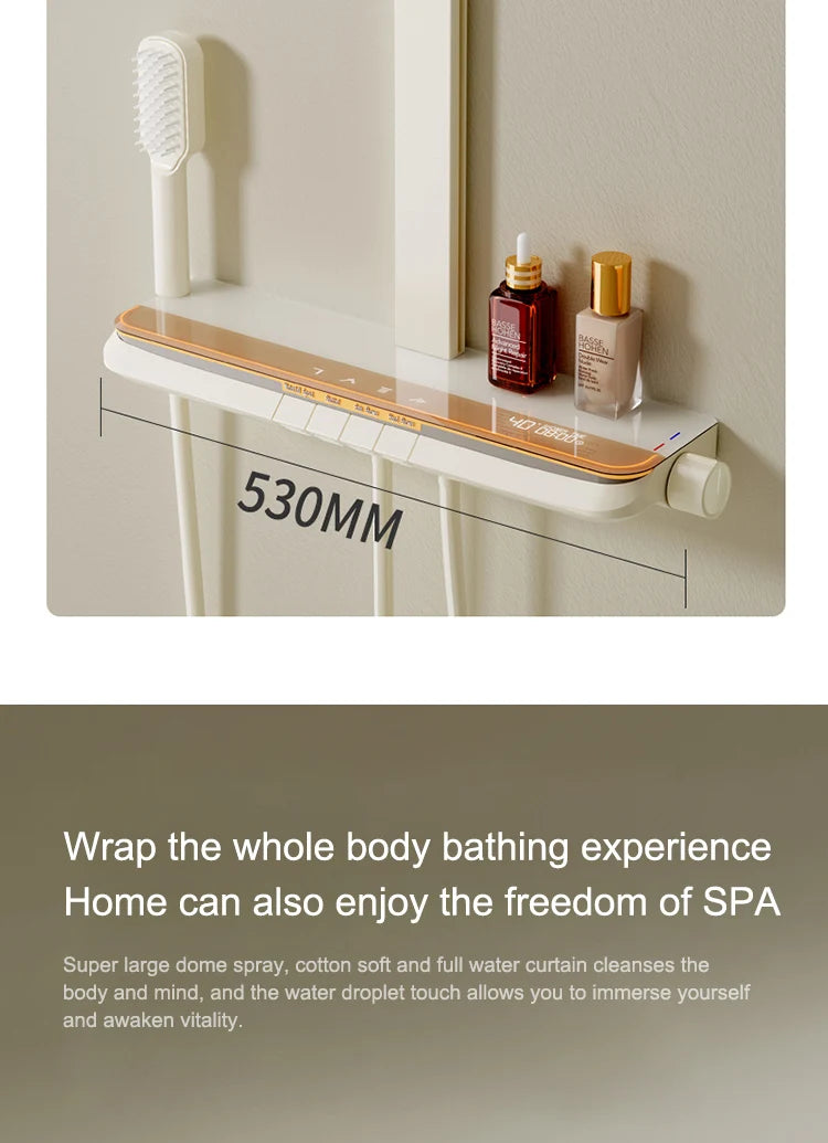 Milk White Shower Thermostat Shower Set Home Digital Display Shower Fine Copper Bath Pressurized Bathroom Shower Nozzle