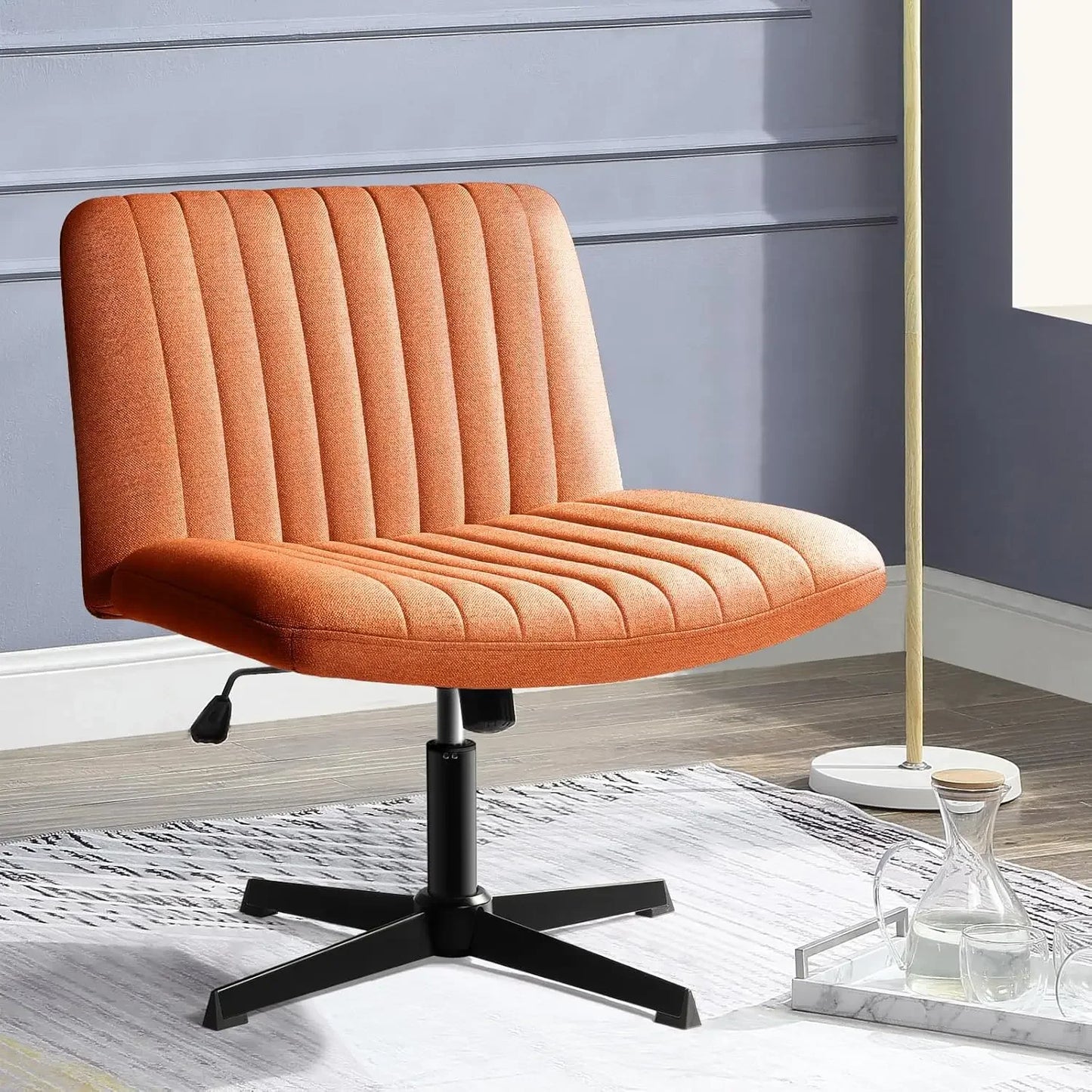 Criss Cross Chair,Armless Cross Legged Office Desk Chair No Wheels,Fabric Padded Comfy