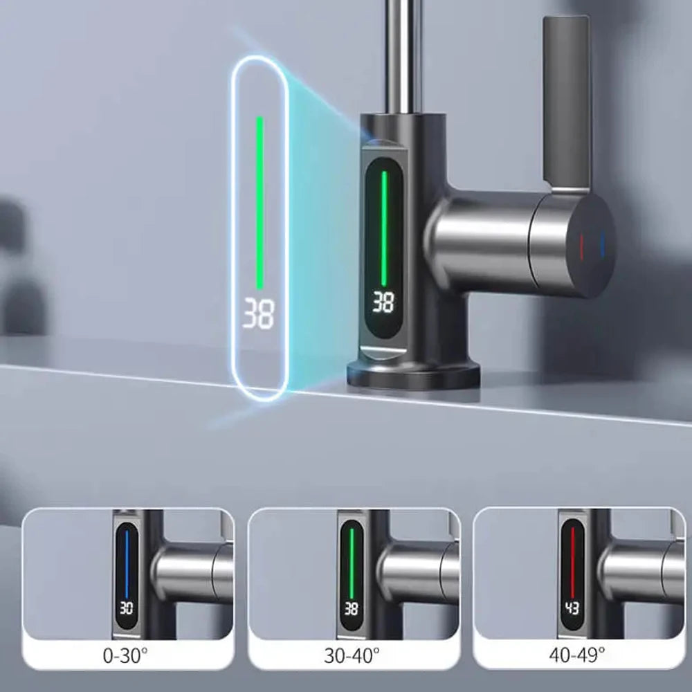 Waterfall Temperature Digital Display Basin Faucet Lift Up Down Stream Sprayer Hot Cold Water Sink Mixer Wash Tap For Bathroom