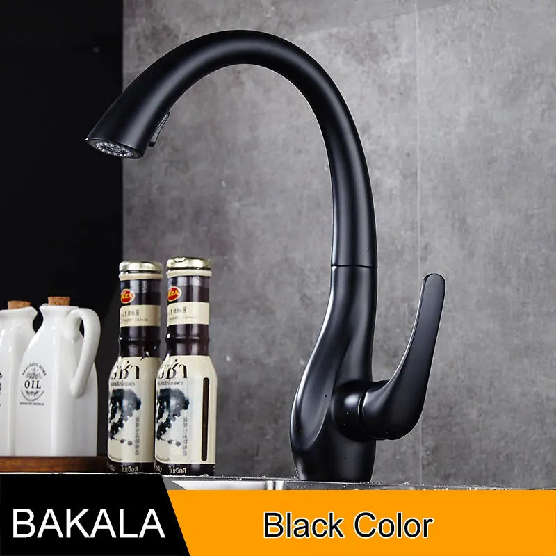 BAKALA Kitchen Faucet Silver Single Handle Pull Out Kitchen Faucet Mixer Single Handle 360 Rotation Black Sink Mixer Tap BR-8820