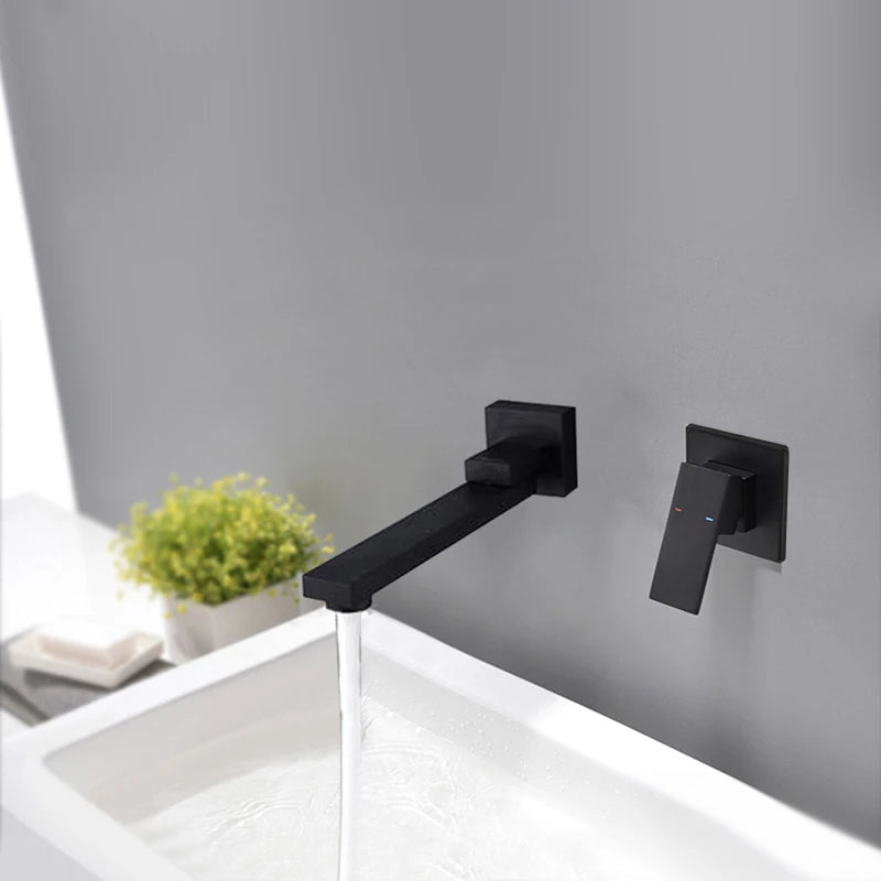 BAKALA Wash Basin Bathroom Faucet Hot And Cold Water Wall Mount Mixer Sink Tap Swivel Spout Bath With Modern Single Lever Handle