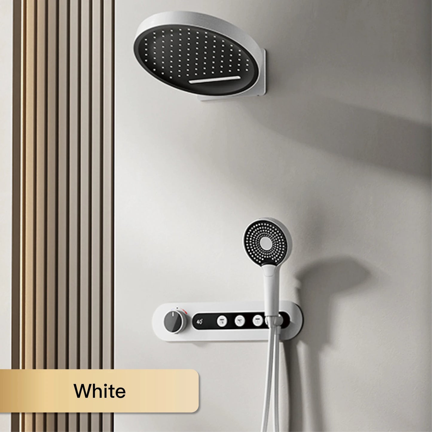Luxury round gun gray brass shower system intelligent digital display with four functions cold and hot dual control shower Tap