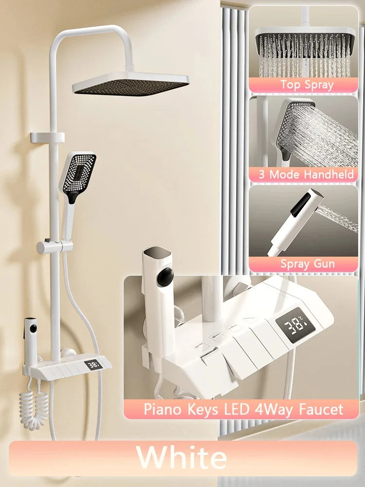 Piano key shower system bathroom shower set gun ash bathtub hot and cold shower faucet LED digital copper faucet shower set