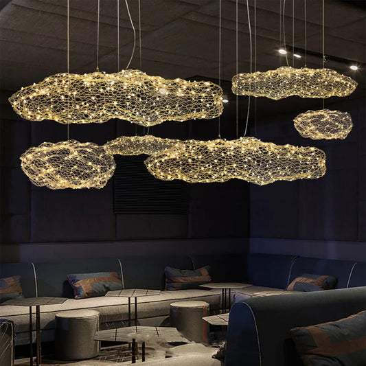 Art Decor Hollow Cloud Pendant Lights For Living Room Bedroom Staircase Danish Design Lamp Industrial Loft Firefly Chandelier
