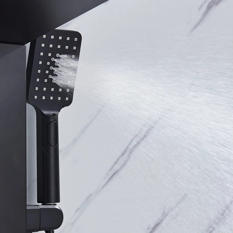 Black LED Shower Panel Tower System Rain Waterfall Shower Column Hydroelectricity Massage Body Spa Bath Shower Faucet Mixer