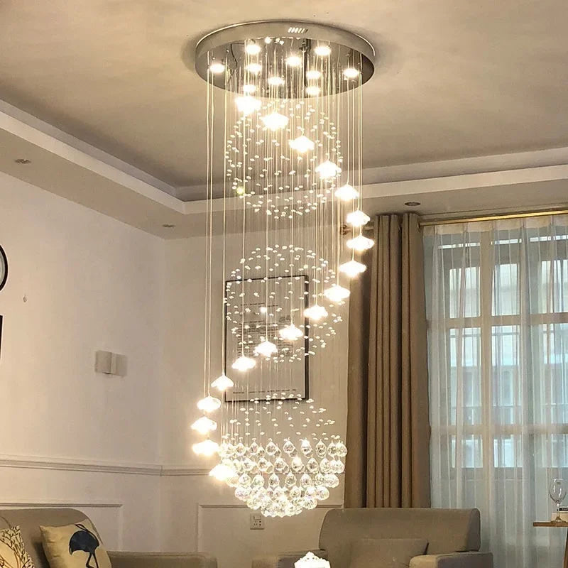 Modern Long Staircase Crystal Chandelier