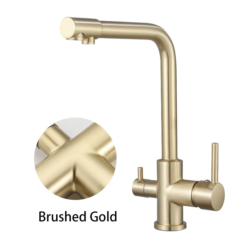 ULA Filtered Kitchen Faucet Gold Purifier Faucet Dual Sprayer Drinking Water Mixer Tap Nozzle Brass Kitchen Sink Mixer Torneira