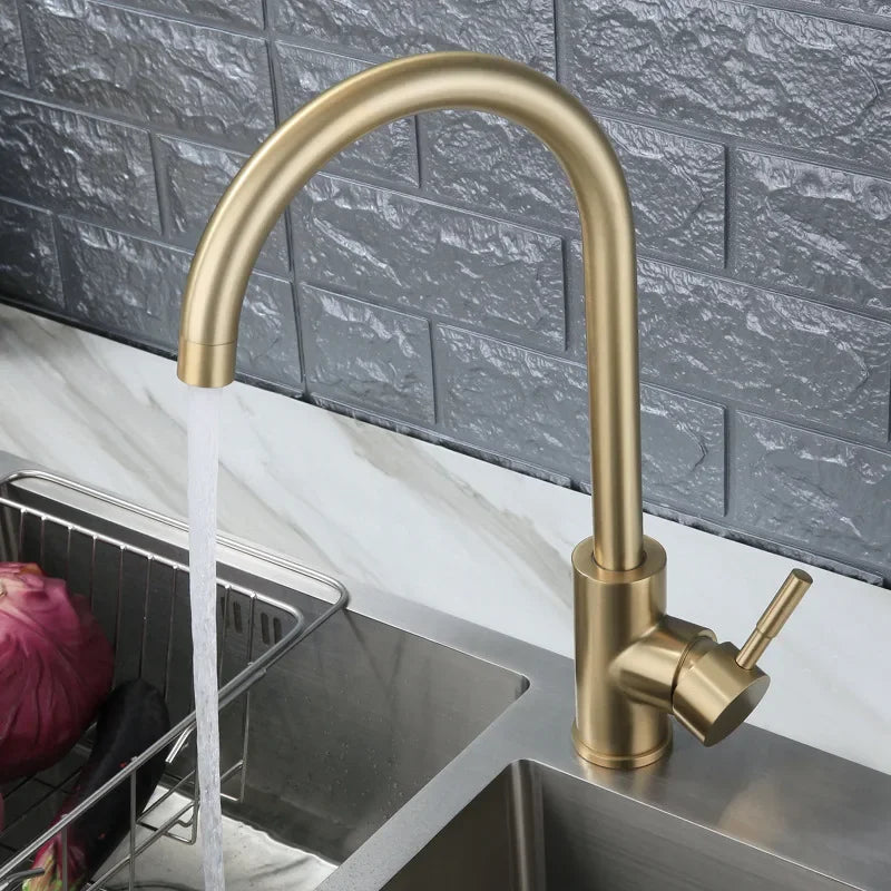 Kitchen Faucets Gold Square Single Handle Sink Faucet Stainless Steel Hot and Cold Deck Mount Water Taps Grifos De Cocina