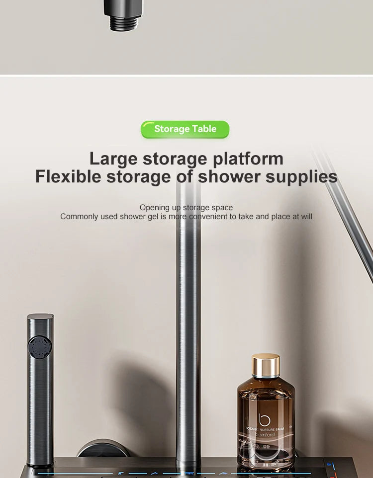 Space Aluminum Shower Set Gray Shower System Set Digital Display Piano Button With Ambient Light Bathroom Faucets Shower Head