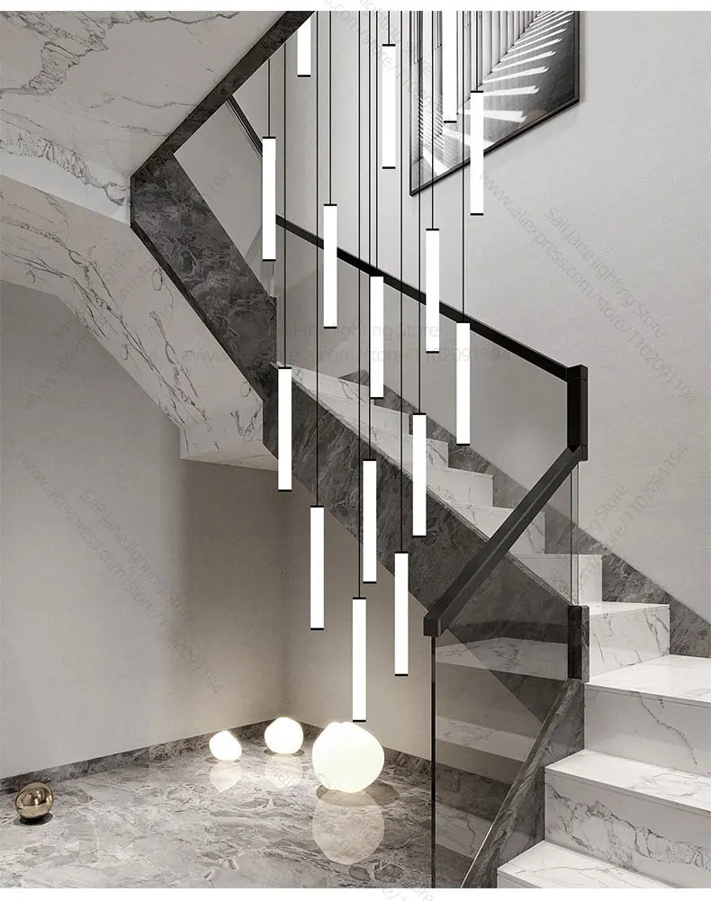 LED Long Line Chandelier Modern Staircase Lamp Hanging Ceiling Lamp Compound Living Room Home Decoration Lighting Pendant Lamp