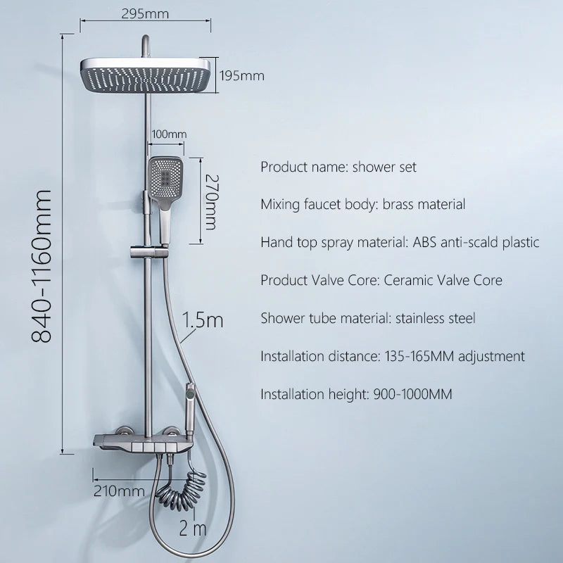 Black Digital Shower Set Bathroom Rainfall Brass Wall Mounted 4Way Shower Faucet Bathtub Thermostat Rain Mixer Tap Shower System