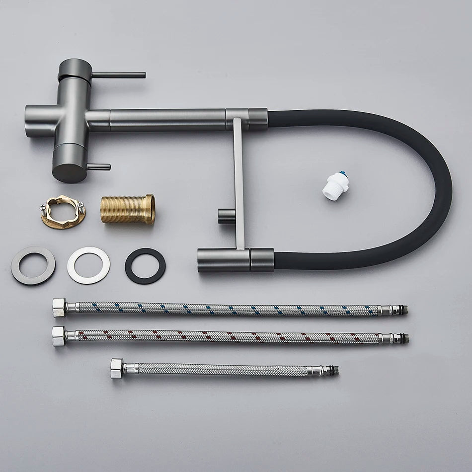 Kitchen Water Filter Faucet Dual Spout Pure Drinking Water Mixer Tap Rotation Water Purification Feature Taps Kitchen Crane